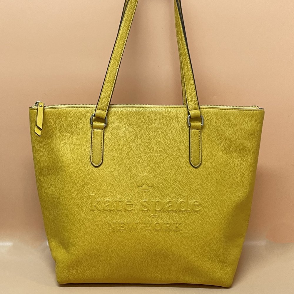 **SOLD** KATE SPADE XL Bright Yellow SOFT Pebbled Leather Silver Accents *EUC*